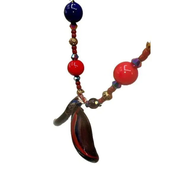 NEW Multicolor Murano Glass Beads Pendant Necklace Handcrafted Abstract Design - Picture 9 of 15